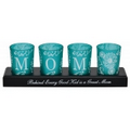 "Mom" Glass Votive Sets w/ Wood Tray & LED Tea Lights